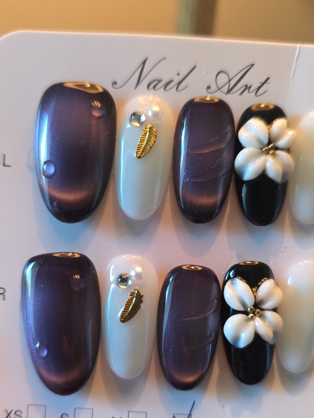Nail Art Press-On Set with Purple, White & Black Accents Size Large